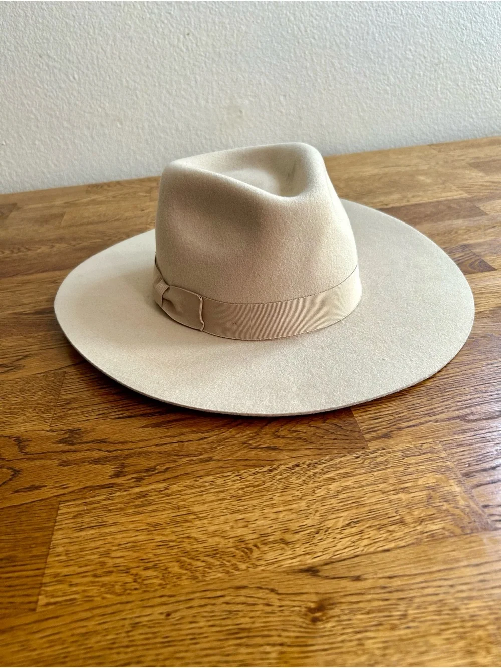 100% Wool Wide Brim Rancher Fedora Hat Beige One Size OS
